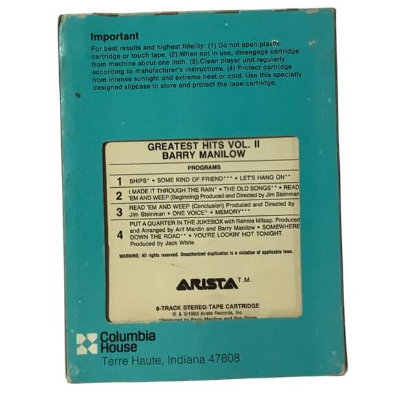 Vintage 8-Track - Barry Manilow - Greatest Hits Vol. II, 1983 Arista Records - Picture 8 of 8